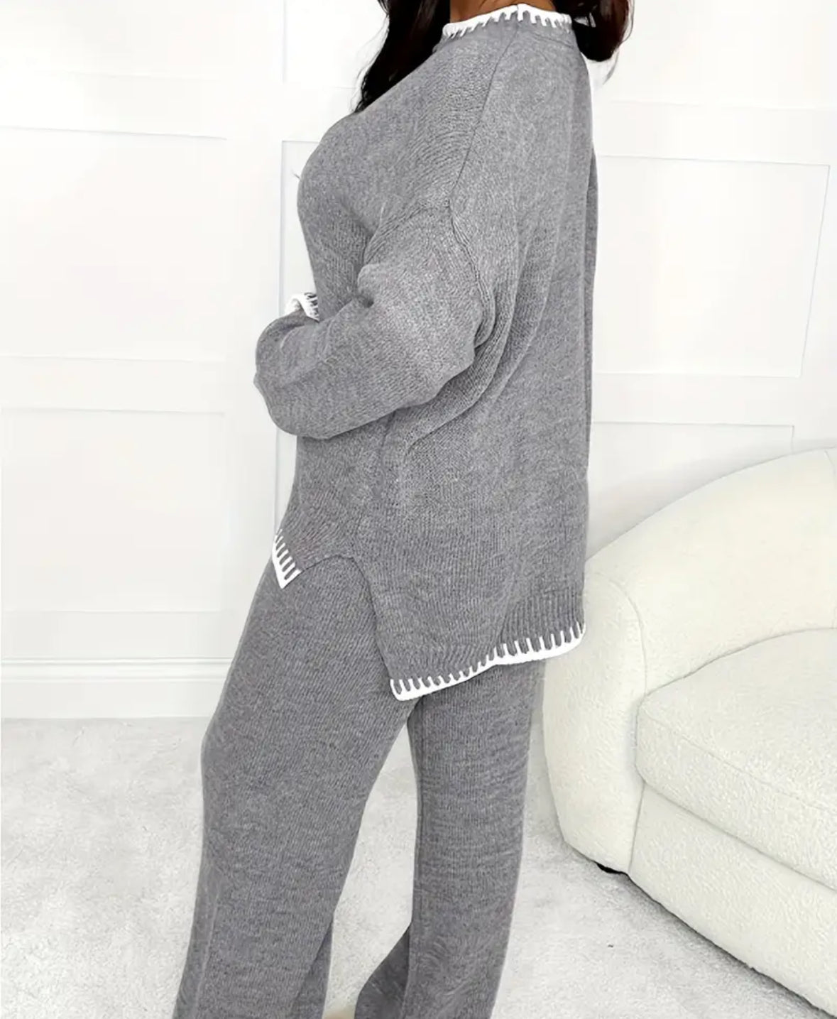 Damessweater met Lange Mouwen en Ronde Hals + Broek Tweedelige Set in Contrasterende Kleuren voor Casual Herfst/Winter